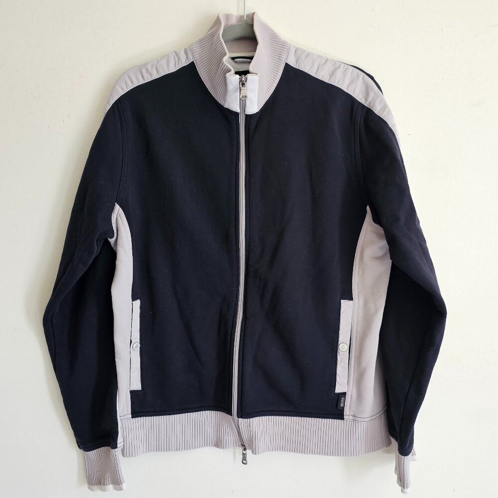 Hugo Boss Men’s Full Zip Sweatshirt/Sweater, L Dark Blue/Light Grey